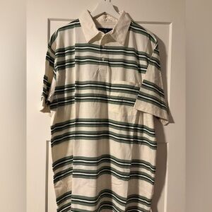 (2 for $20) TRULY Men's Polo Shirt with Cream and Green Stripes NWT